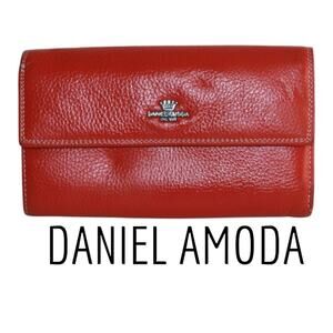 Daniel Amoda Red Pebbled Leather Wallet with Colorful Interior